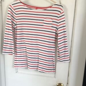 Womens 3/4 length 
Striped Long Sleeve Tee - White with Red & Navy Stripes